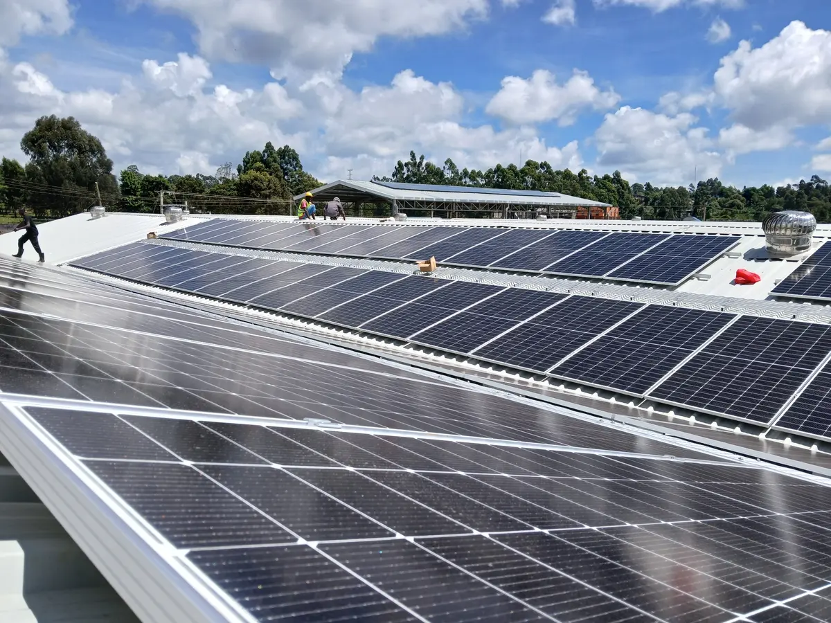 Solar PPA in Kenya with commercial rooftop panels under installation