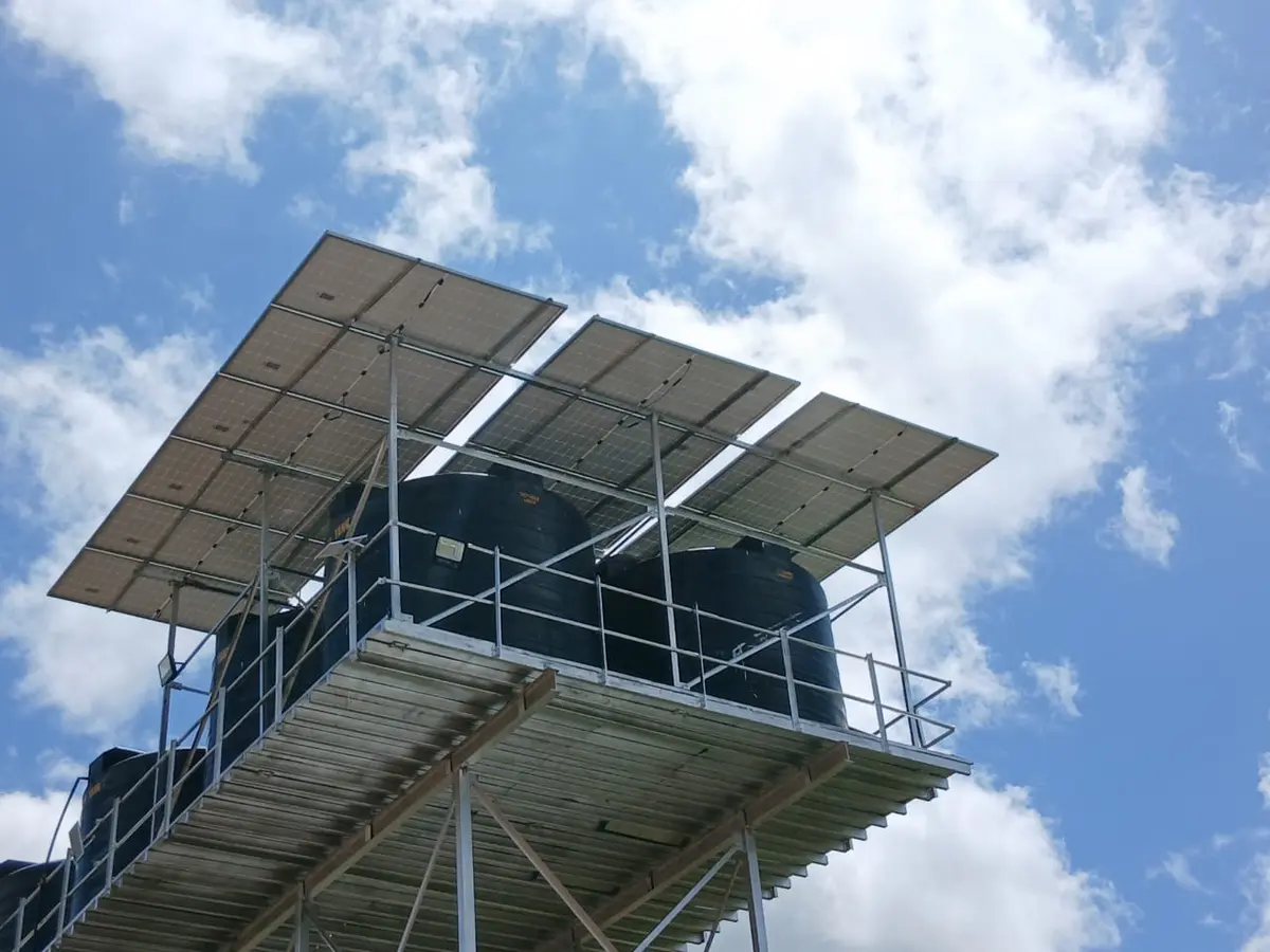 Solar water pumping in Kenya supplying irrigation storage tanks in Kajiado County